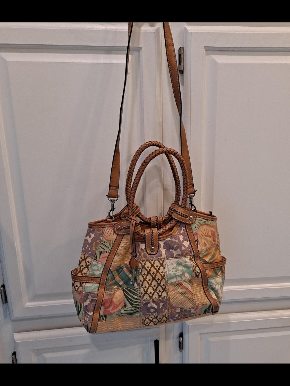 Fossil Modern Vintage Patchwork Shoulder Crossbody Bag in Tan and Multi - Picture 13 of 16